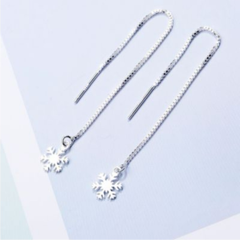 Snowflake Dangle Drop Threader Earrings - Picture 3 of 4